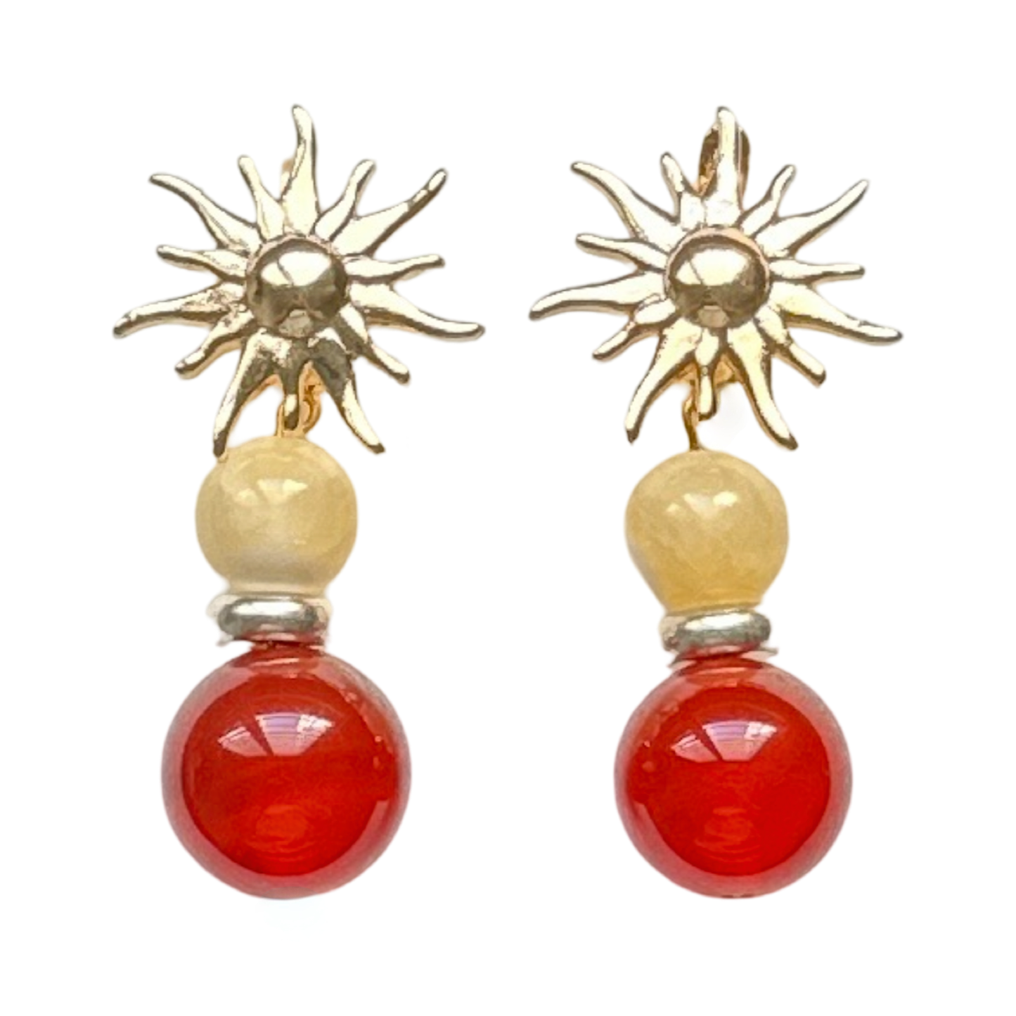 The Sunseeker Carnelian and Yellow Jade Sunburst Earring
