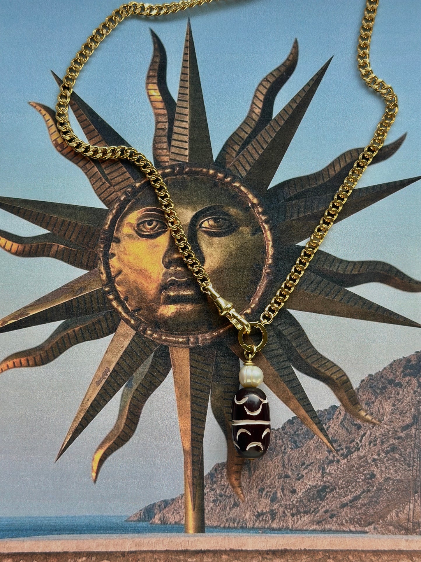 The Luna Etched Bone and Pearl Charm