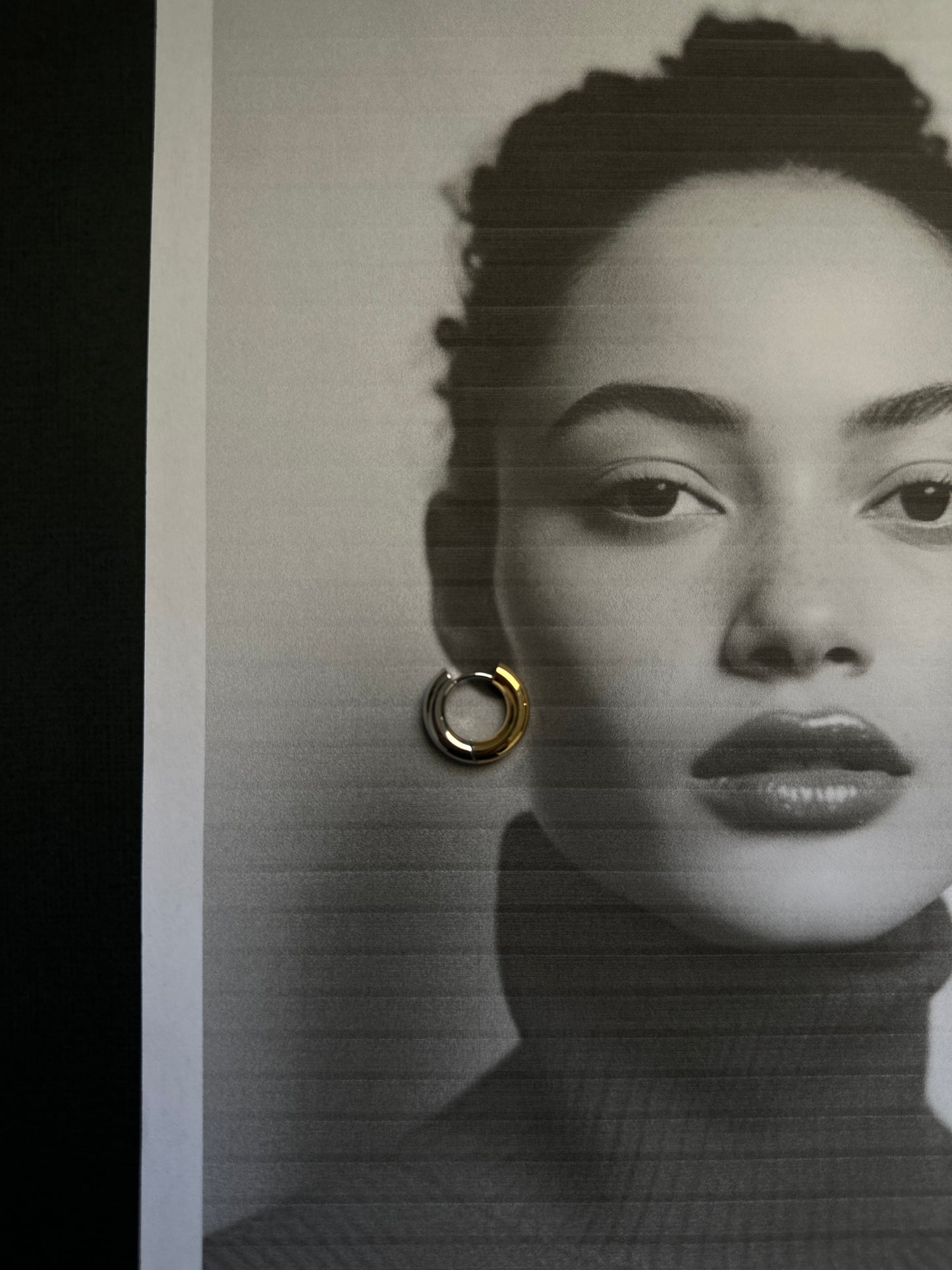 The Duo Mixed Metal Minimalist Huggie Hoop Earring